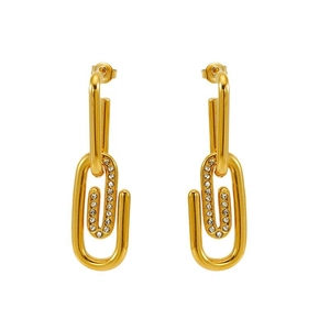 Gold-plated stainless steel paperclip earrings with micro-paved diamond accents