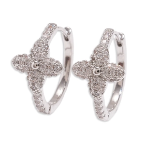 Silver geometric cross earrings with zircon stones in a minimalist symmetrical layout