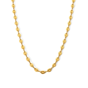 Polished 18K gold-plated coffee bean link chain necklace for women, minimalist style