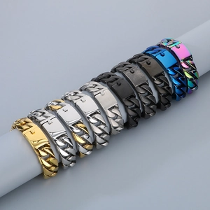 Heavy 20mm stainless steel Cuban link ID bracelets in multiple metallic finishes and colors