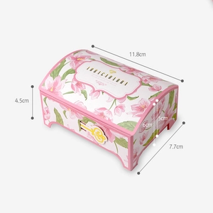 Pink floral gift box with key detail and exact dimensions shown on white background