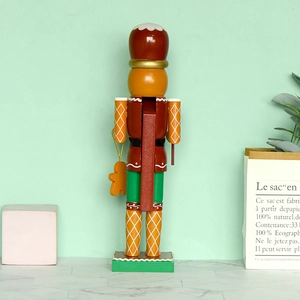 Back view of a 35cm wooden gingerbread nutcracker figure for Christmas home decoration
