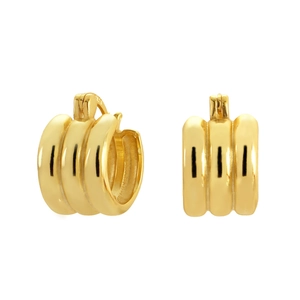 Three-layer ribbed 925 sterling silver hoop earrings with polished gold finish