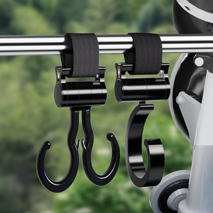 Multi-functional Stroller Hooks Rotatable Heavy Duty Universal Bicycle Motorcycle Handlebar Hook With Adjustable Nylon Strap Black