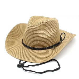 Western straw cowboy hat with heart pendant, 9cm wide brim and adjustable chin strap
