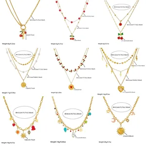 Size and weight specifications for stainless steel layered necklaces with cherry heart charms