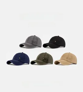 Detail of soft top washed cotton baseball caps with metal eyelets and embroidery