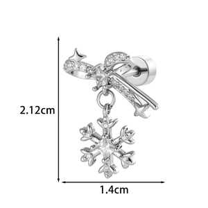 Silver snowflake bow earrings with zircons measuring 2.12cm height and 1.4cm width