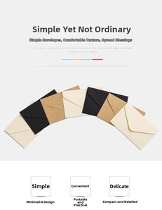 Close-up of assorted mini kraft envelopes in black, beige, and brown with pearlescent finish