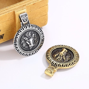 Collier Pendentif Tête De Lion Vintage Médaillon Rond Acier Inoxydable Hip Hop Rock Bijoux Pour Hommes