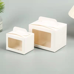 White portable gift boxes with transparent windows in two sizes for cakes and sweets