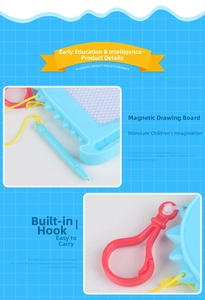 Close-up of magnetic drawing board with honeycomb texture, red hook, and anti-lost pen
