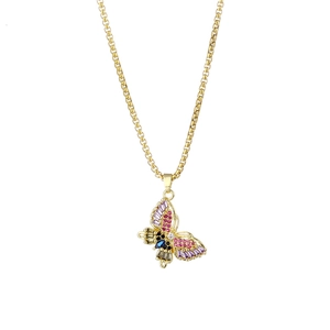 Golden butterfly necklace with multi-colored pavé cubic zirconia butterfly pendant