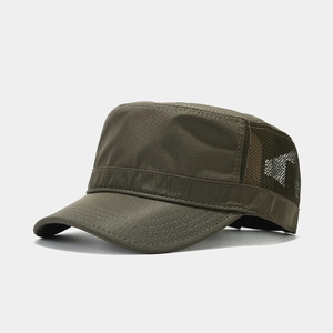 Detail of dark olive cadet cap featuring breathable mesh and quick-dry ripstop fabric