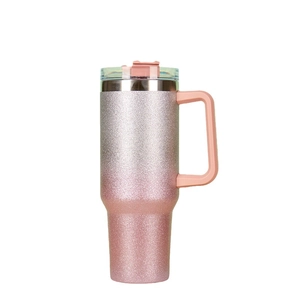 Pink glitter gradient 40oz stainless steel travel tumbler with handle and straw lid