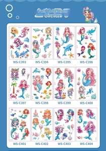 Collection of 12 waterproof cartoon mermaid temporary tattoo stickers for children parties