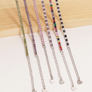 Stainless steel tennis bracelet with colorful zircon stones and heart charm extension