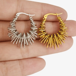 304 stainless steel geometric hoop earrings in gold and silver with spring coil design