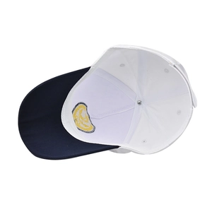 Detailed interior view of white navy baseball cap with embroidered golden anchor logo
