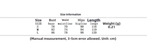 Detailed size chart for women's knitted two-piece dress with fringe measurements