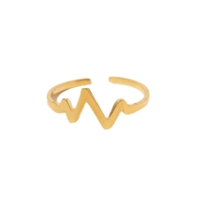 Minimalist 18K gold plated stainless steel open ring with heartbeat wave design