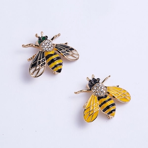 Exquisite pair of alloy bee brooches with colorful enamel and sparkling rhinestones