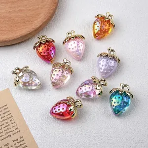 Strawberry Charms Acrylic Colorful Plated Fruit Pendants For DIY Jewelry Making Keychain Bracelet Bag Accessories Cute Novelty
