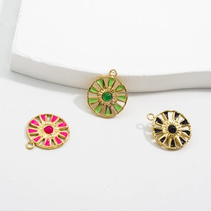 14k gold-plated stainless steel compass charms with green, rose red, and black stones