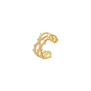 Detail of gold plated layered wire ring with tiny metal beads and open design