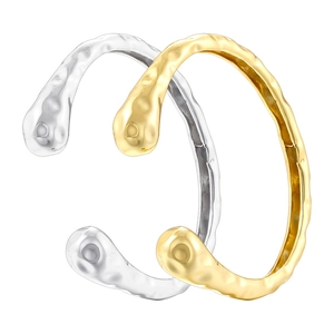 Minimalist geometric hammered texture cuff bracelets set in gold and silver finish