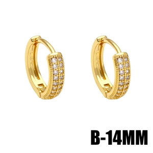 Classic 14mm gold huggie earrings with triple row pavé zircon inlay for women