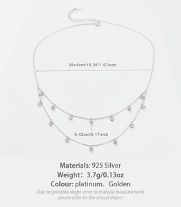 Detailed size specifications for 925 sterling silver double-layer zircon necklace