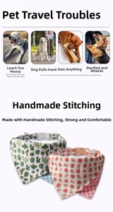 Detail of handmade pet bandanas with cactus and rabbit prints featuring quick-release buckles