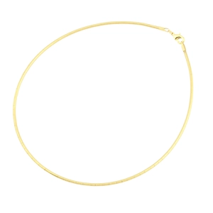 18K gold-plated flat snake chain necklace with secure lobster clasp on white background