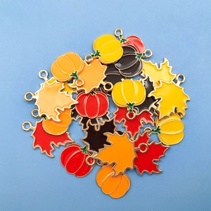 Enamel maple leaf and pumpkin metal charms for DIY Thanksgiving jewelry making