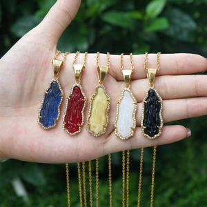 Religious Figure Pendant Necklace 18K Gold Plated Stainless Steel Colorful Glass Rhinestone Retro Jewelry For Women