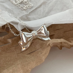 925 Sterling Silver Bow Pendant Necklace Minimalist Korean Style Ins Elegant Simple Jewelry For Women