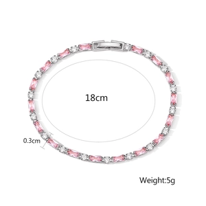 Silver plated bracelet featuring pink rectangular zircons and white round crystals