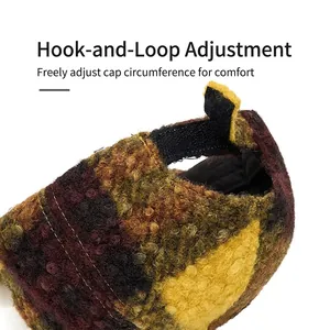 Plaid lamb wool baseball cap with adjustable velcro strap closure for a custom fit