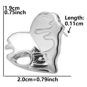 Detail view of irregular heart stud earrings in 304 stainless steel with dimensions