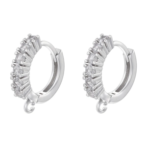 Detail of silver paved zircon hoop earrings with small hanging loops for DIY jewelry