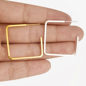 Gold and silver 304 stainless steel geometric square hoop earrings for women