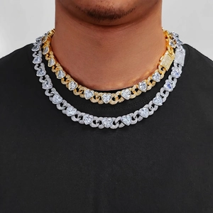 12mm iced out hart cubaanse schakelketting in goud en zilver afwerking met zirkoon