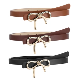 Women Slim Belt PU Leather Elegant Bow Knot Buckle Adjustable Thin Waist Strap For Dresses Coats Minimalist Ladies Chic