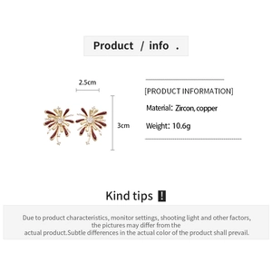 Detailed product specs of zircon copper earrings with enamel firework design