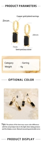 Detailed size specifications of 18K gold plated earrings with zircon and semi-precious stone
