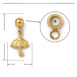 Vue détaillée du pendentif parapluie avec dimensions et butée en caoutchouc antidérapante