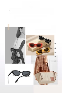 Close-up of retro cat-eye sunglasses with wide acetate frames in various vibrant colors