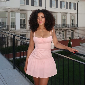 Robe Mini Cami Pour Femmes Rose Sexy Dos Nu Smockée Taille Haute Polyester Spandex Streetwear Été Ourlet Volanté