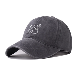 Vintage washed charcoal grey baseball cap featuring palm tree and wave embroidery design